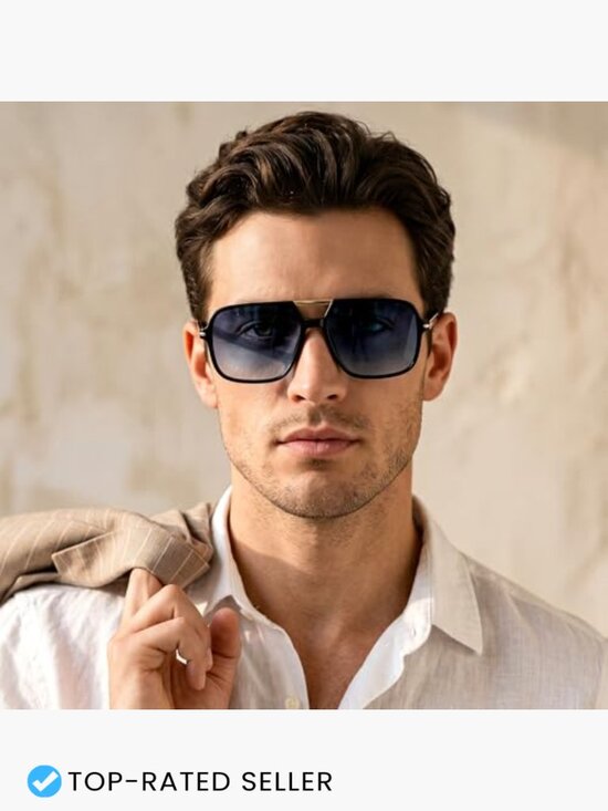 Retro Square Oversized Aviator Sunglasses Unisex 70s Classic Frame UV400 main image 4
